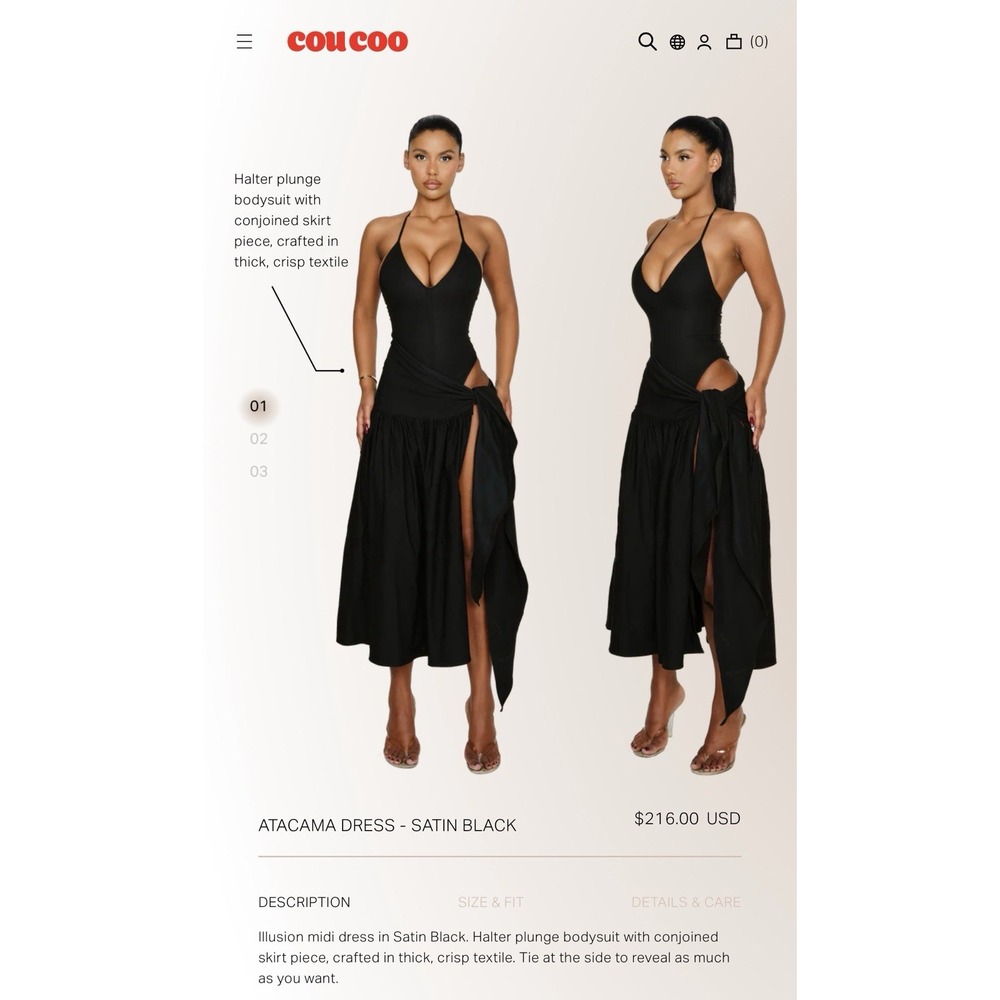 Coucoo Atacama Dress in Black Satin XL Sexy Halter NWOT